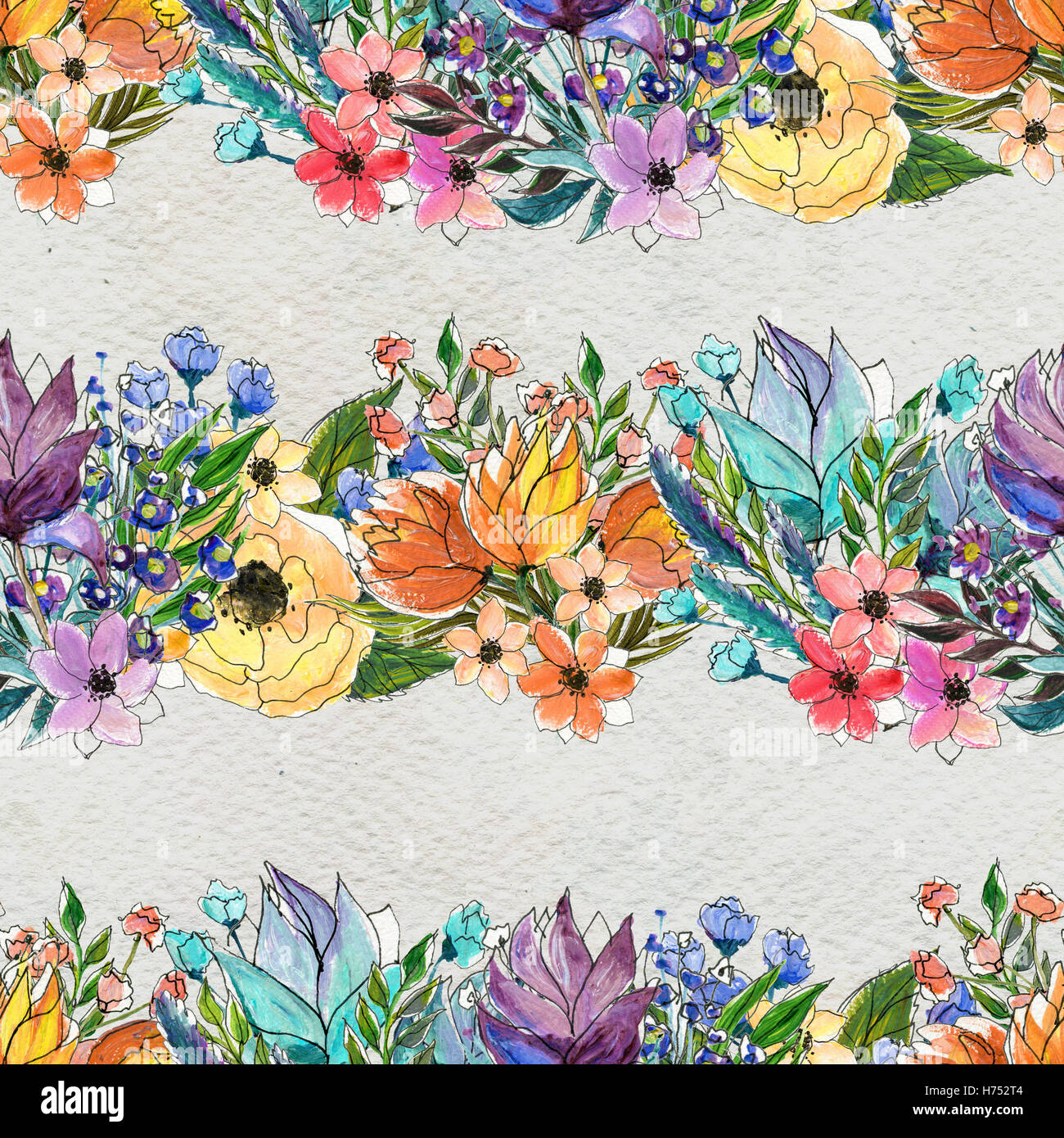 Seamless pattern with colorful flowers Stock Photo - Alamy
