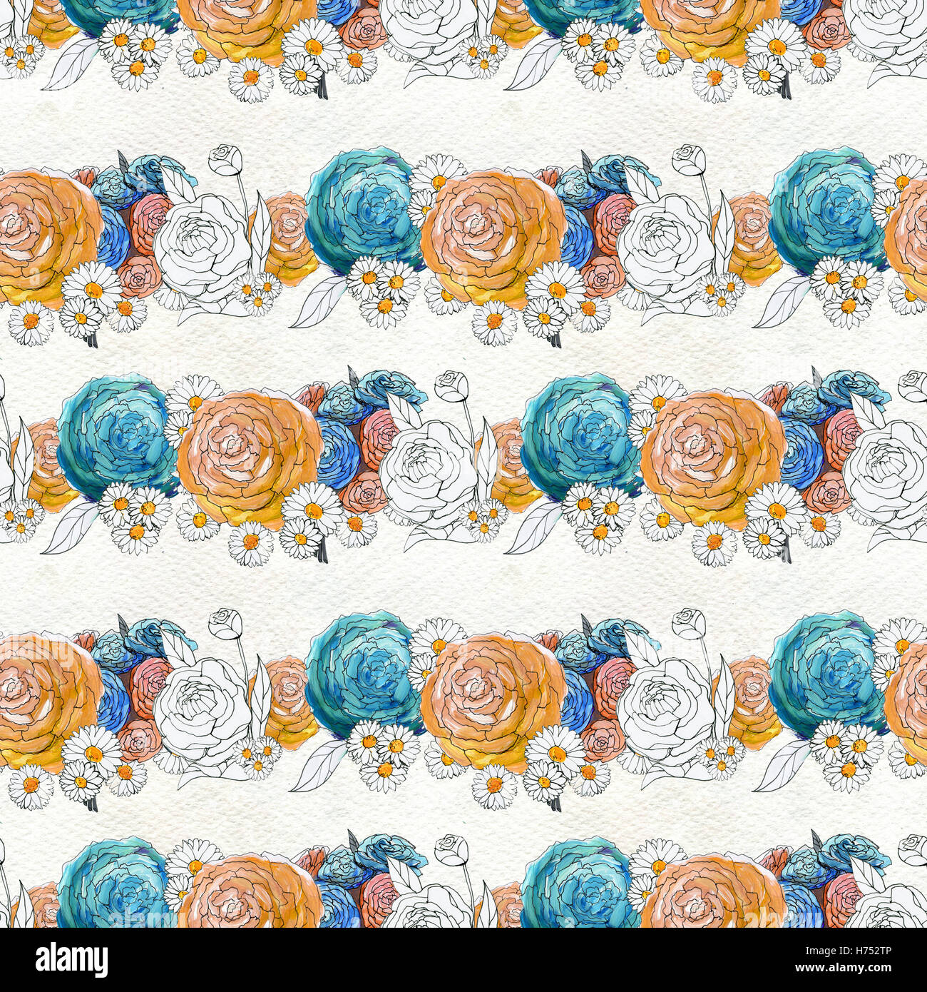 Seamless pattern with colorful flowers Stock Photo - Alamy