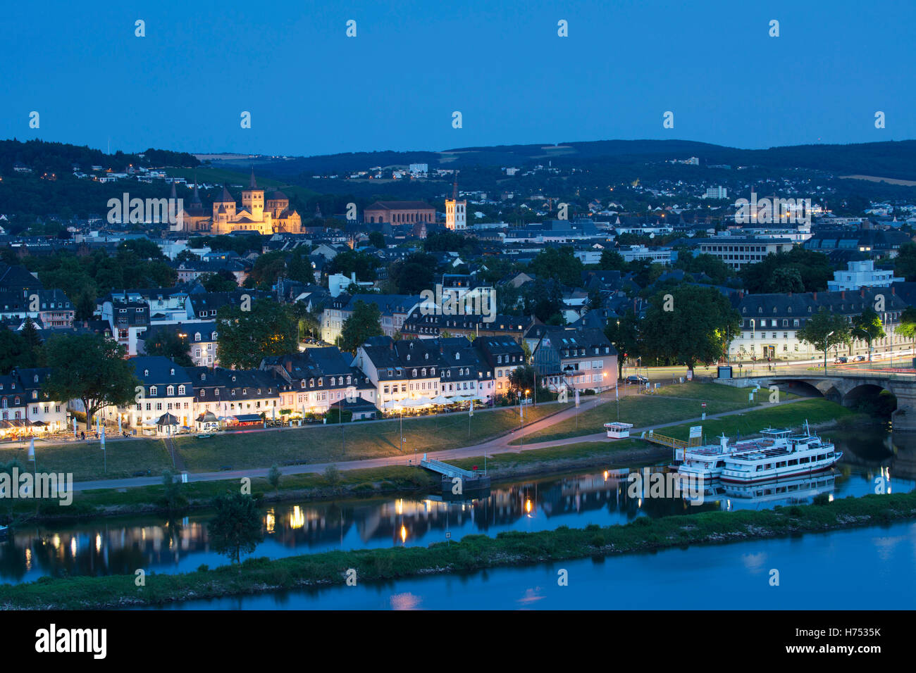 View of Trier at dusk, Rhineland-Palatinate, Germany Stock Photo