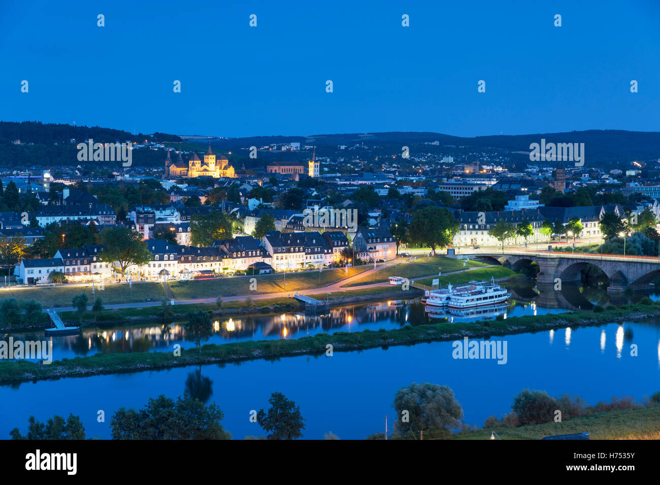 View of Trier at dusk, Rhineland-Palatinate, Germany Stock Photo