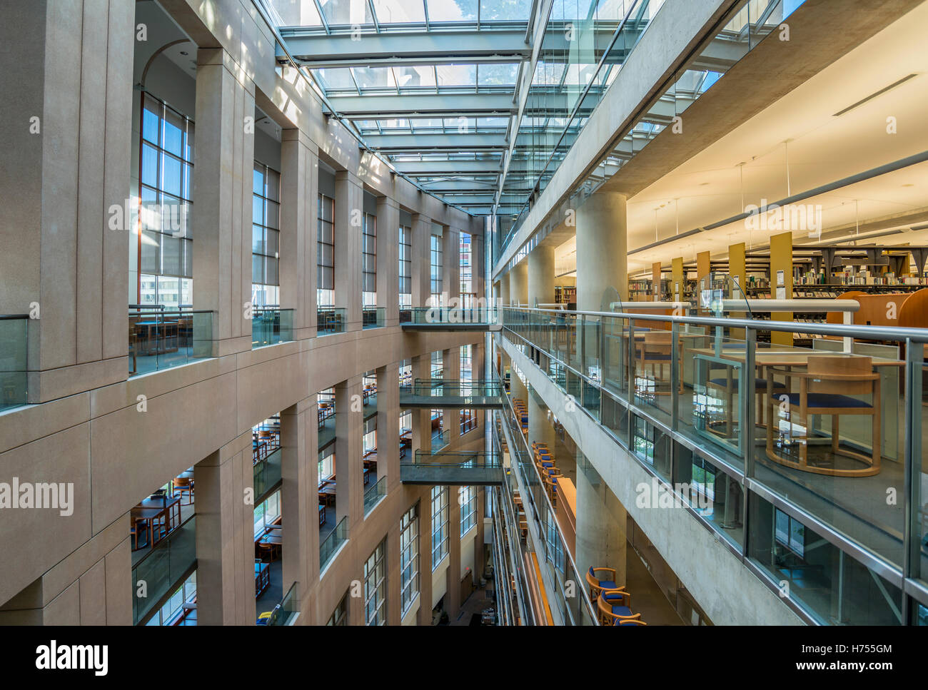 The cavernous interior of the Vancouver Public Library. Stock Photo