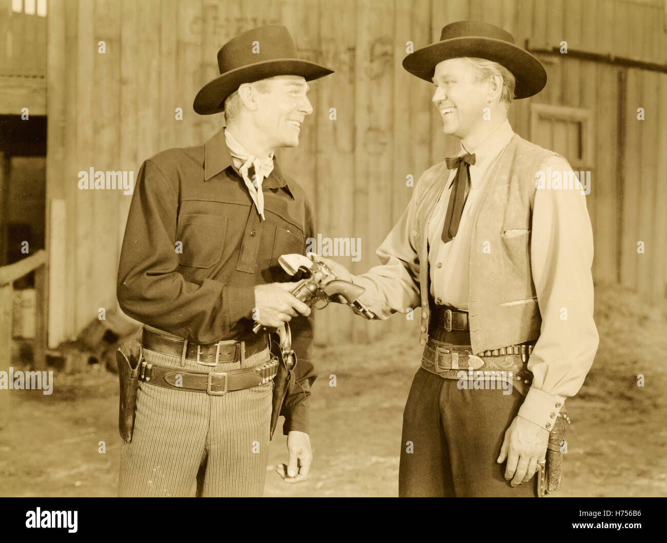 Randolph Scott and David Brian American actors in Fort Worth Film, USA 1951 Stock Photo