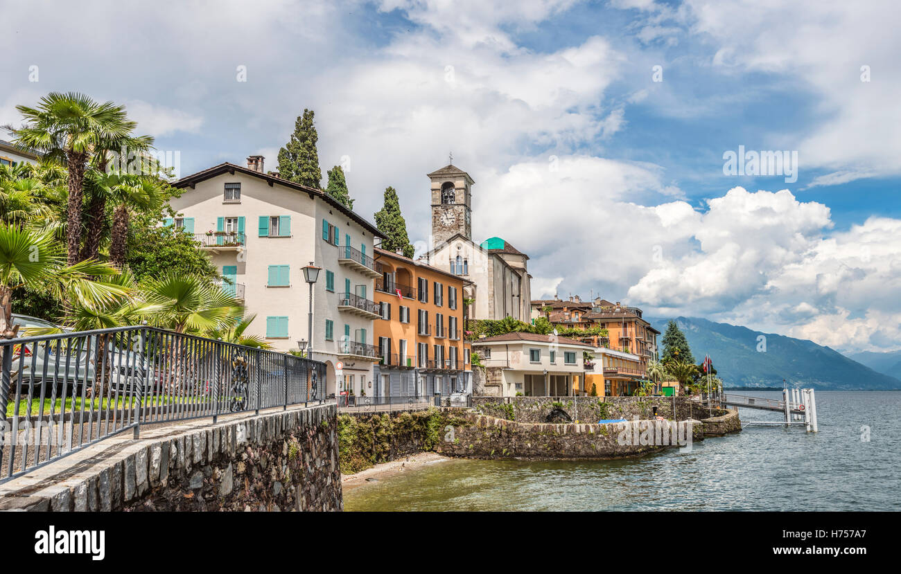 Waterfront of Brissago at Lago Maggiore, Ticino, Switzerland Stock Photo