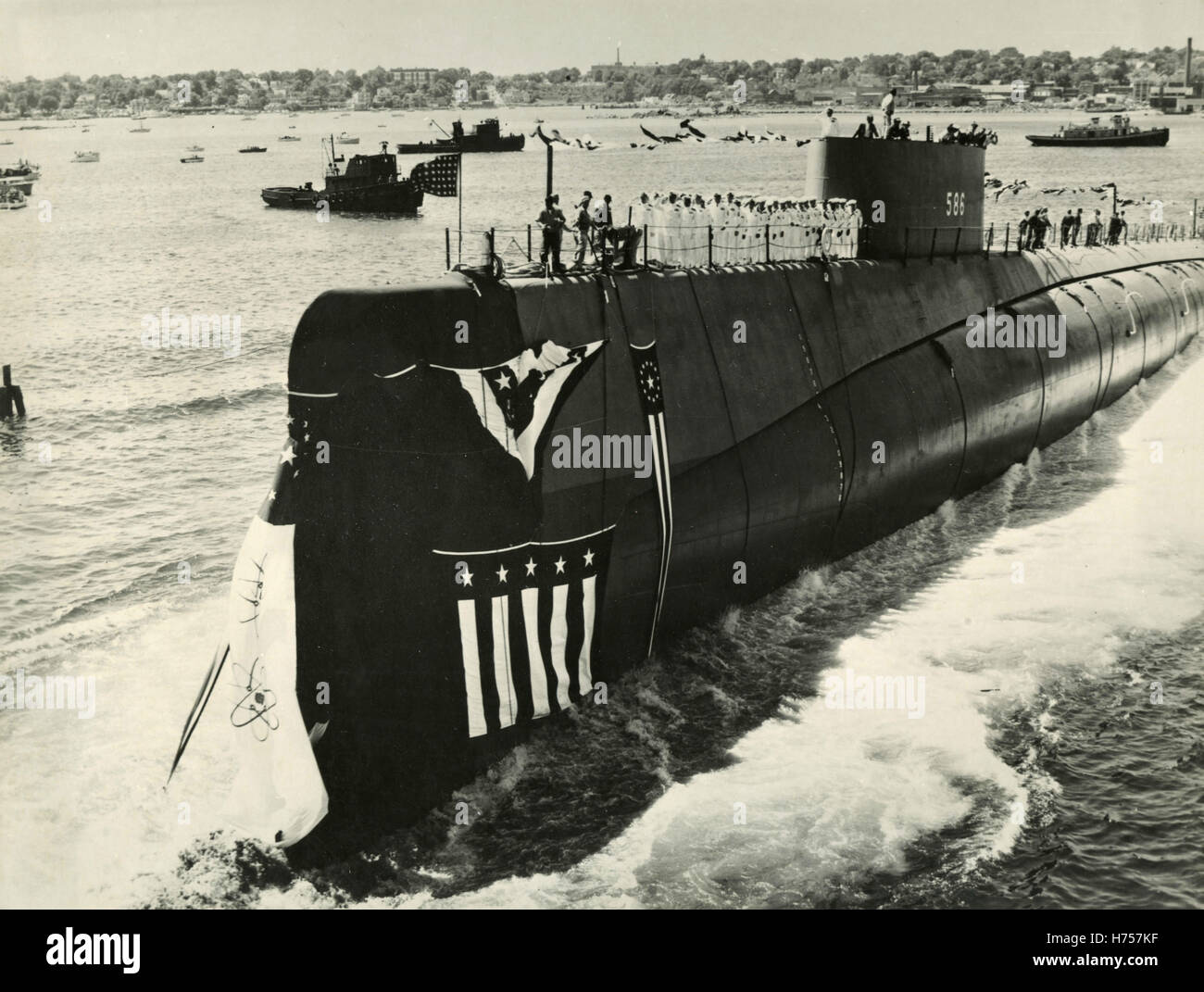 Launch of the American atomic submarine Triton, USA Stock Photo