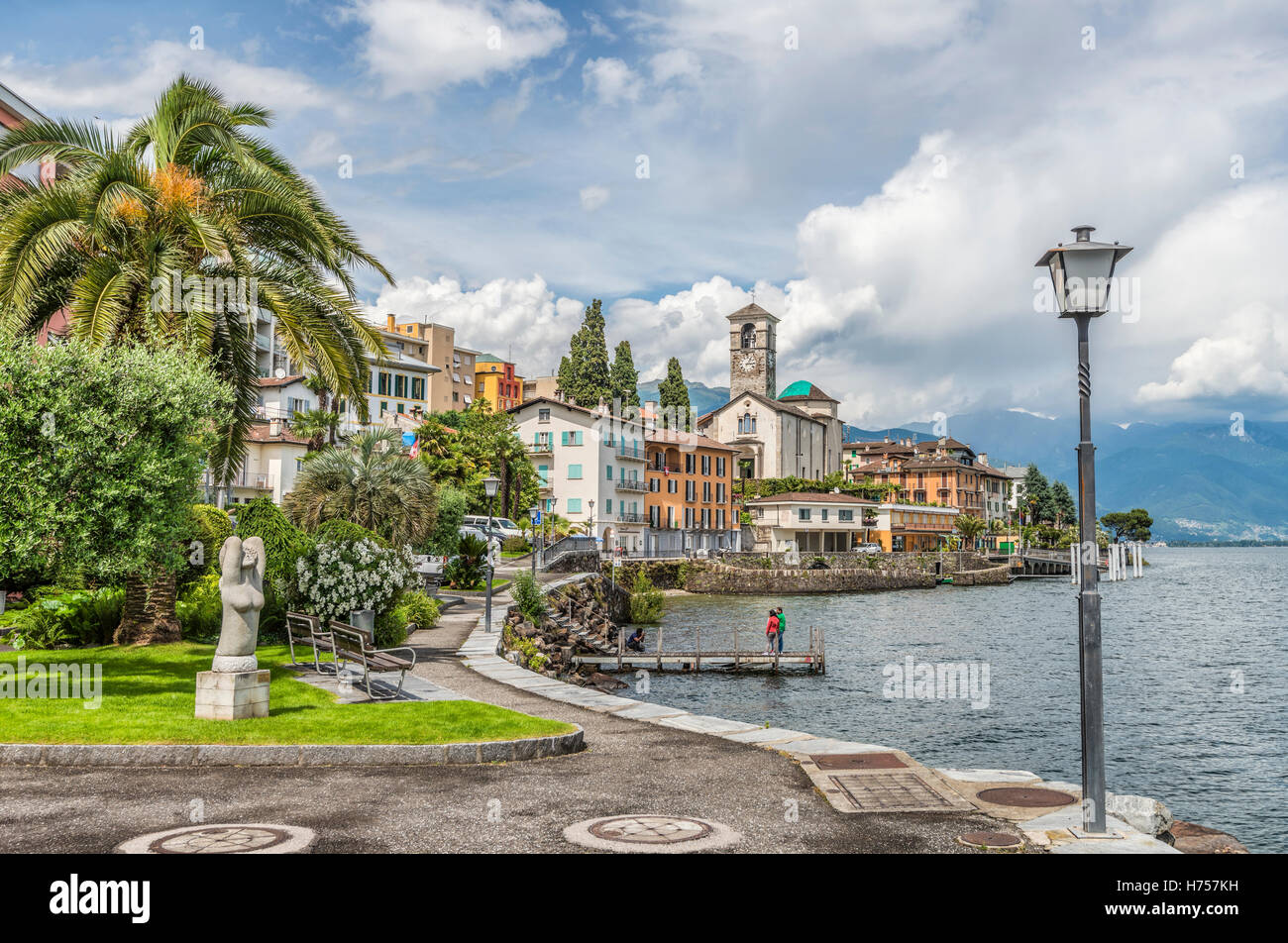 Waterfront of Brissago at Lago Maggiore, Ticino, Switzerland Stock Photo