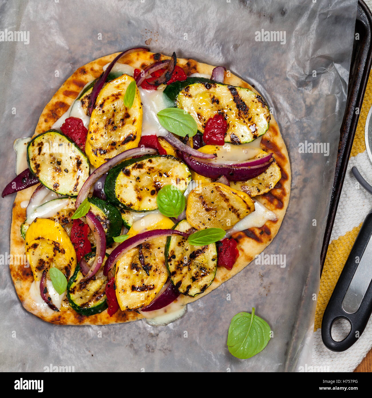 Grilled Vegetable Flatbread Pizza Stock Photo - Alamy