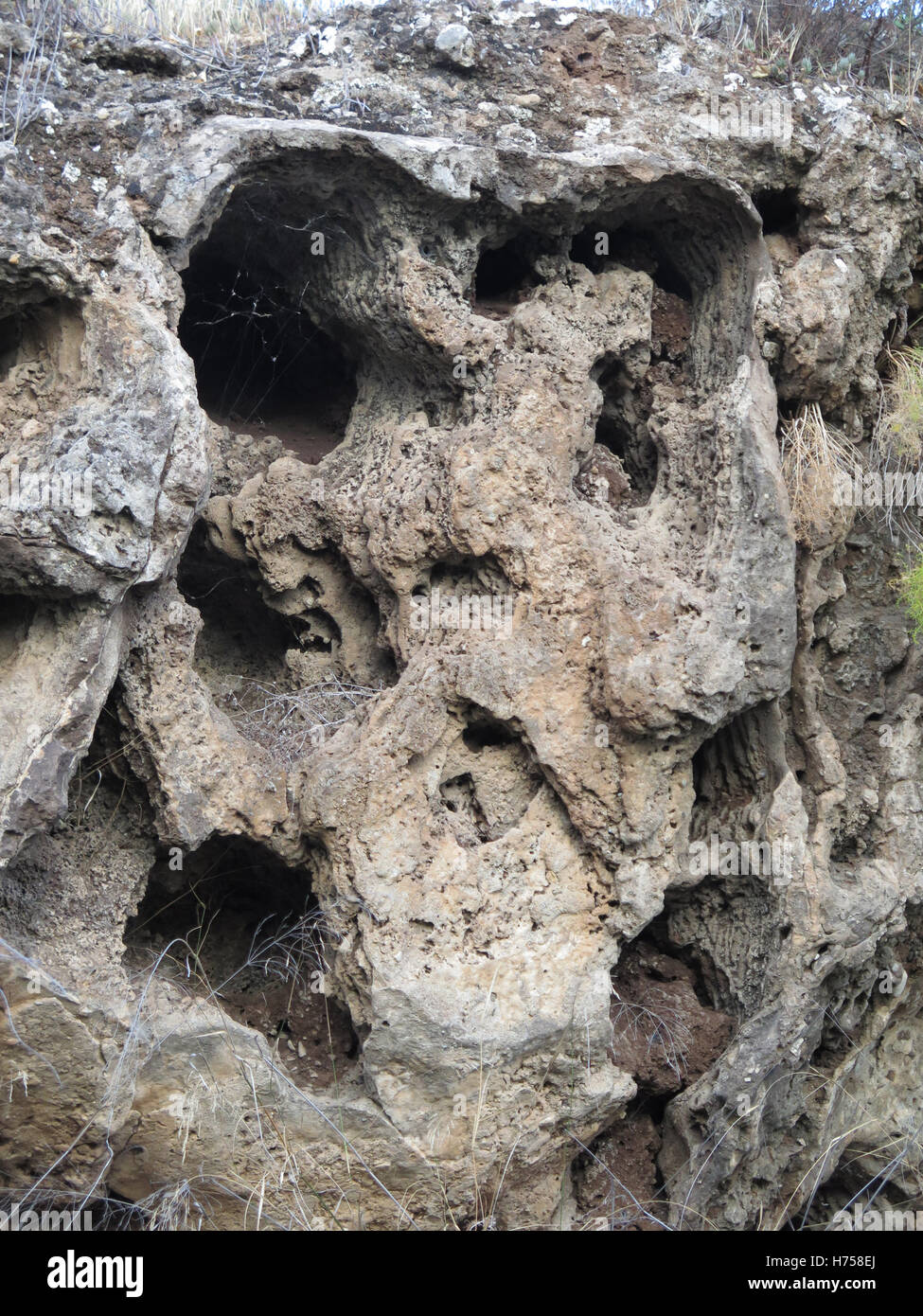 Scull shaped rock face in Alora countryside Stock Photo