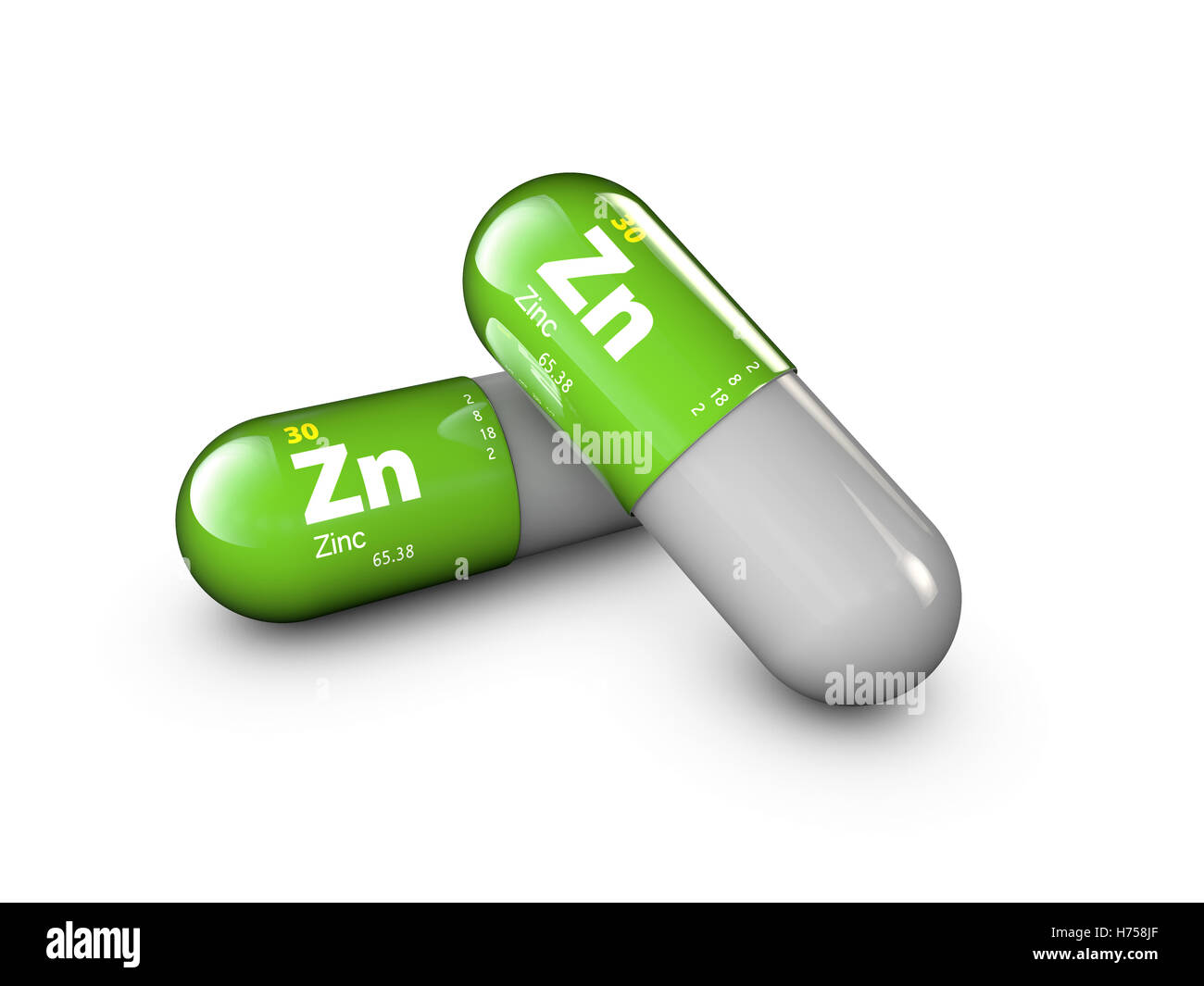 illustration of Zinc mineral. Glossy drop pill capsule and vitamin
