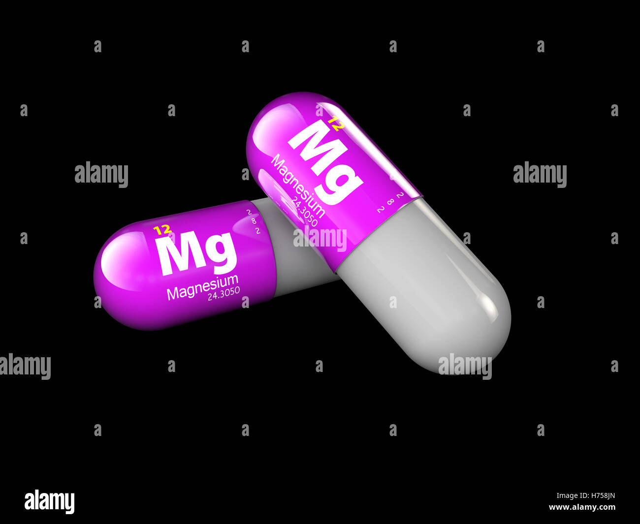 illustration of Magnesium mineral. Glossy drop pill capsule and vitamin