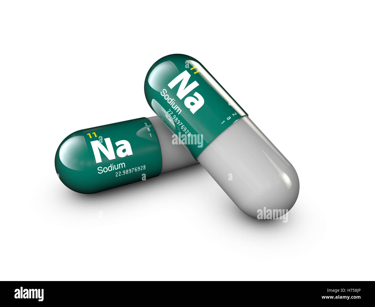 illustration of Sodium mineral. Glossy drop pill capsule and vitamin