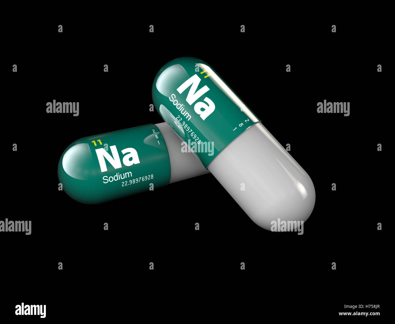illustration of Sodium mineral. Glossy drop pill capsule and vitamin