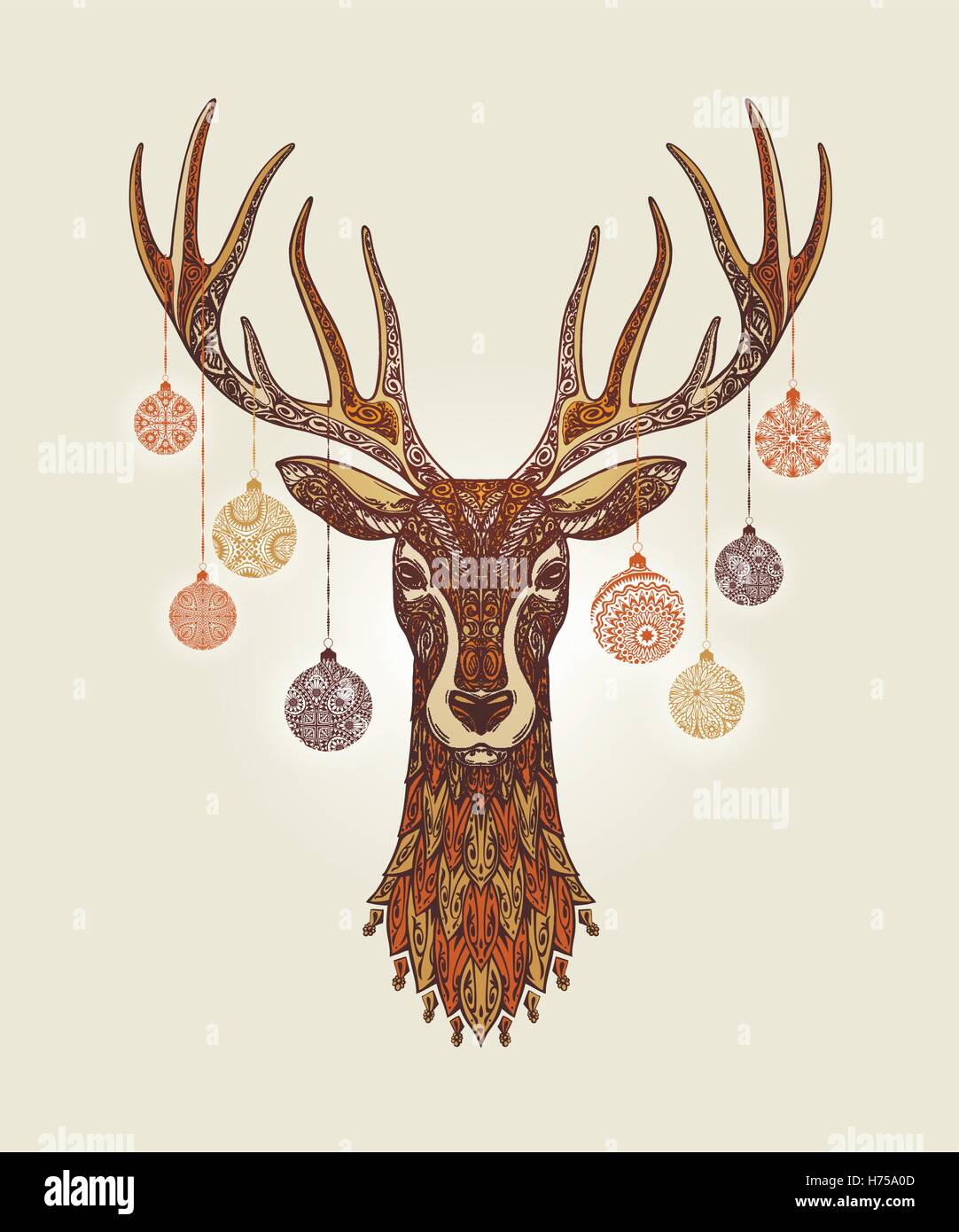 Decorative christmas deer with ornament and decoration balls Stock Vector