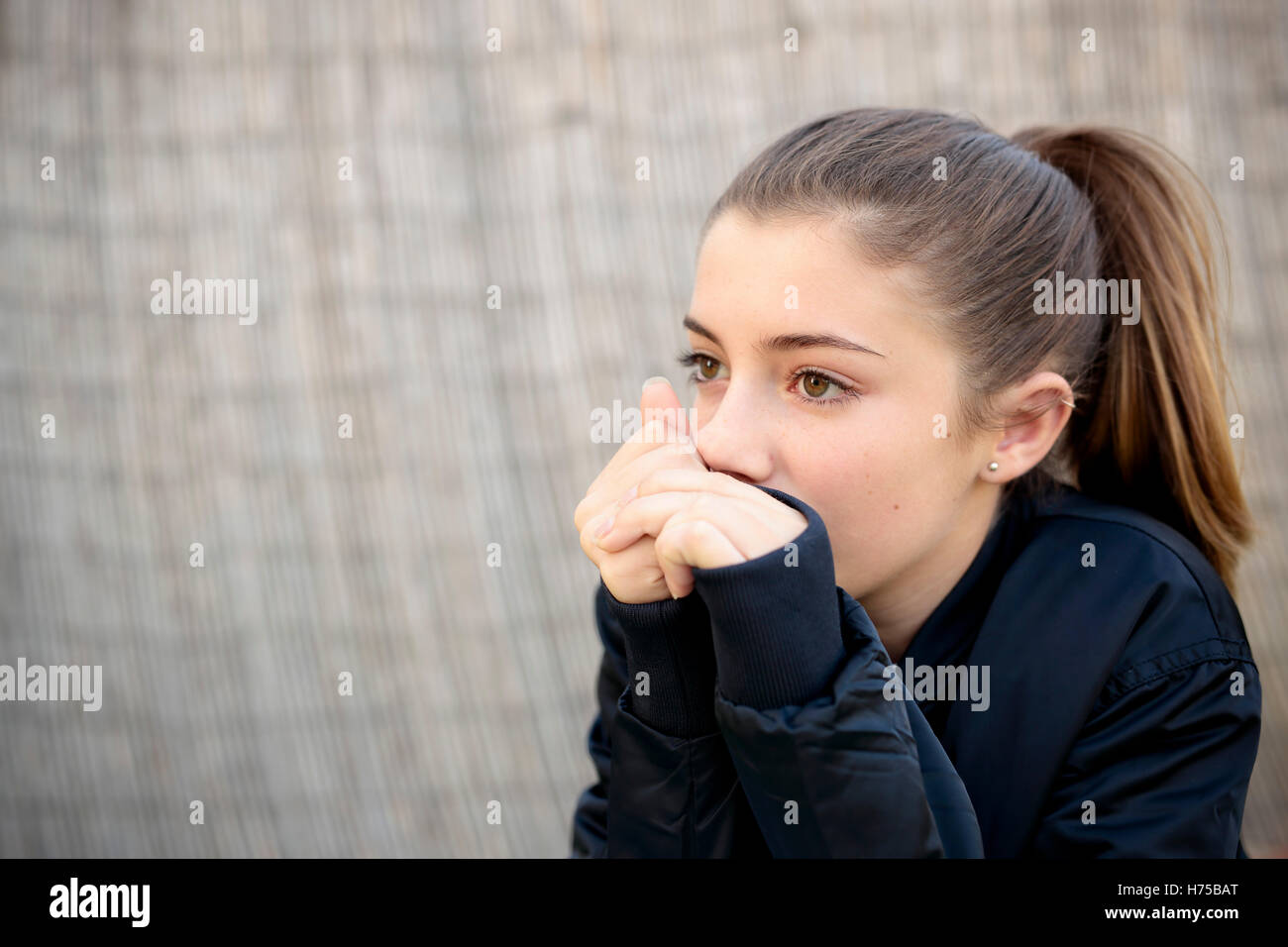 Portrait of adolescent with natural light. copy space horizontal shooting Stock Photo