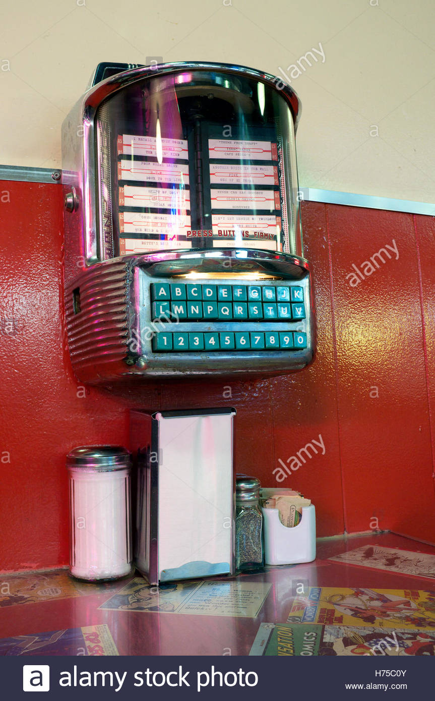 A tabletop jukebox music record selector, at The Templeton, a cafe ...