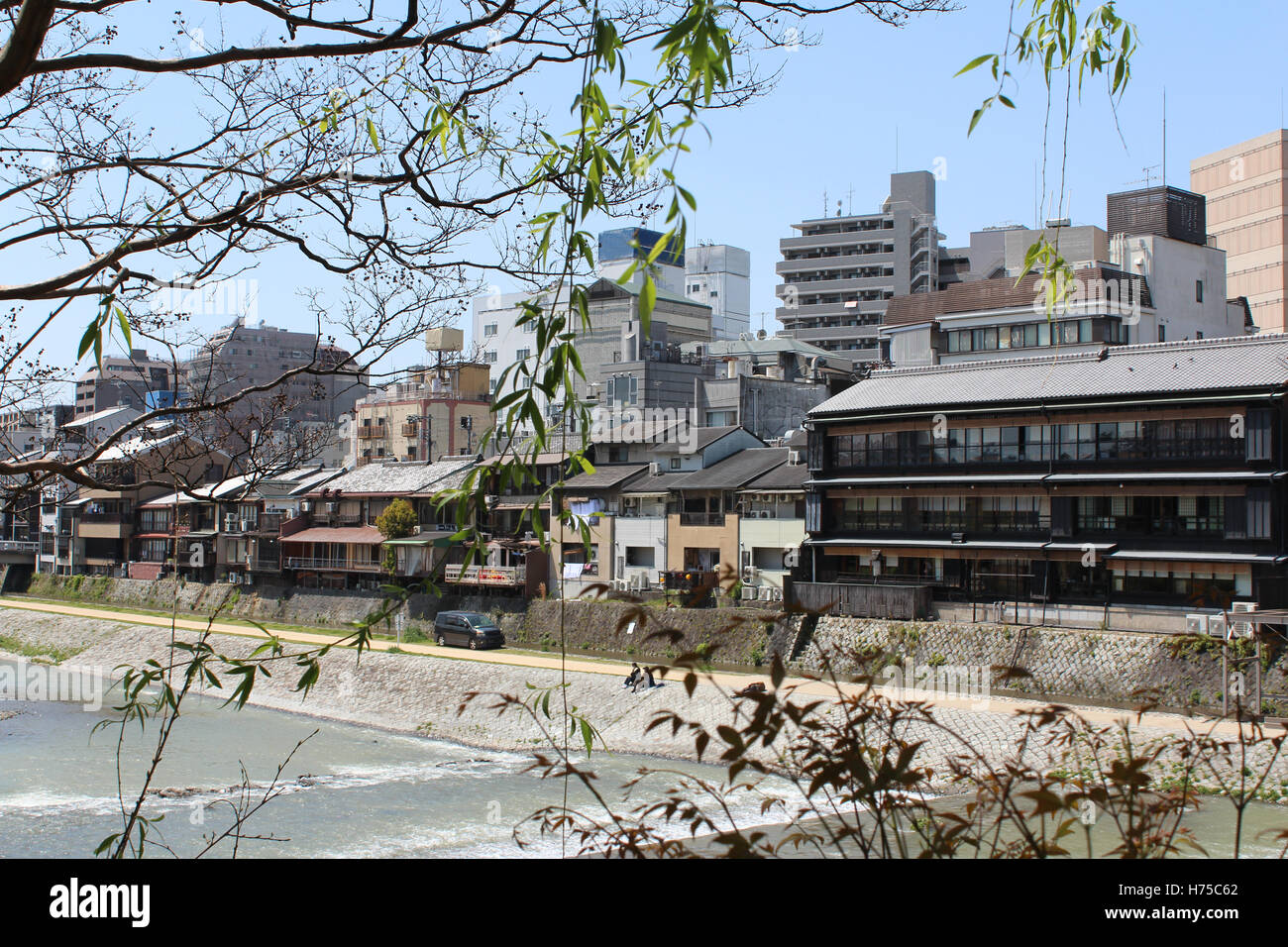 View of Kamogawa River in Kyoto, Japan Stock Photo