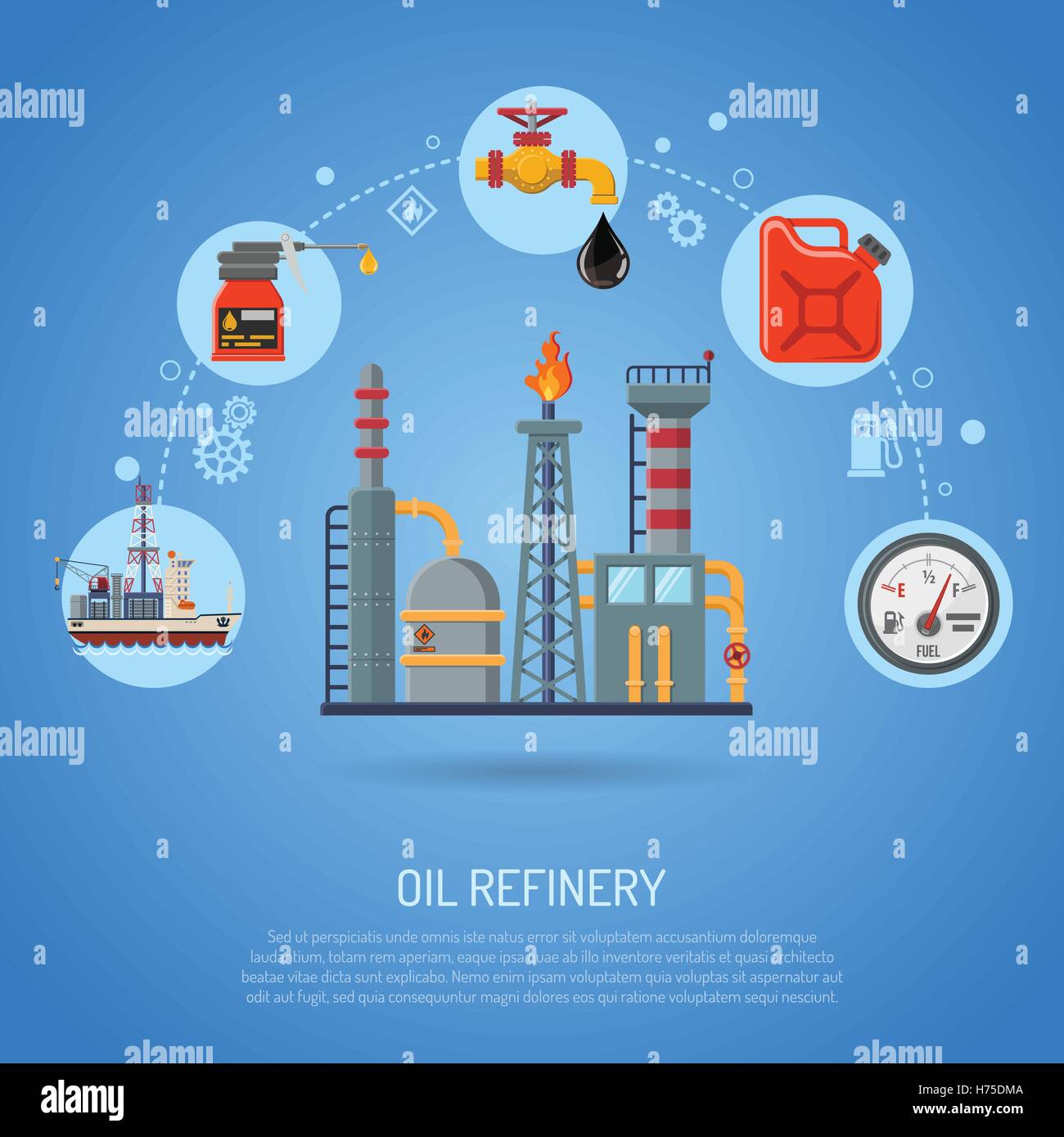 Oil industry Concept with Flat Icons extraction Refinery and