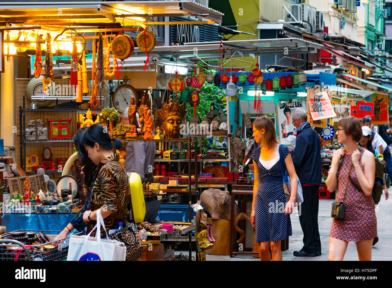 Antique Stalls in the famous Cat Street, Hong Kong, China. Stock Photo