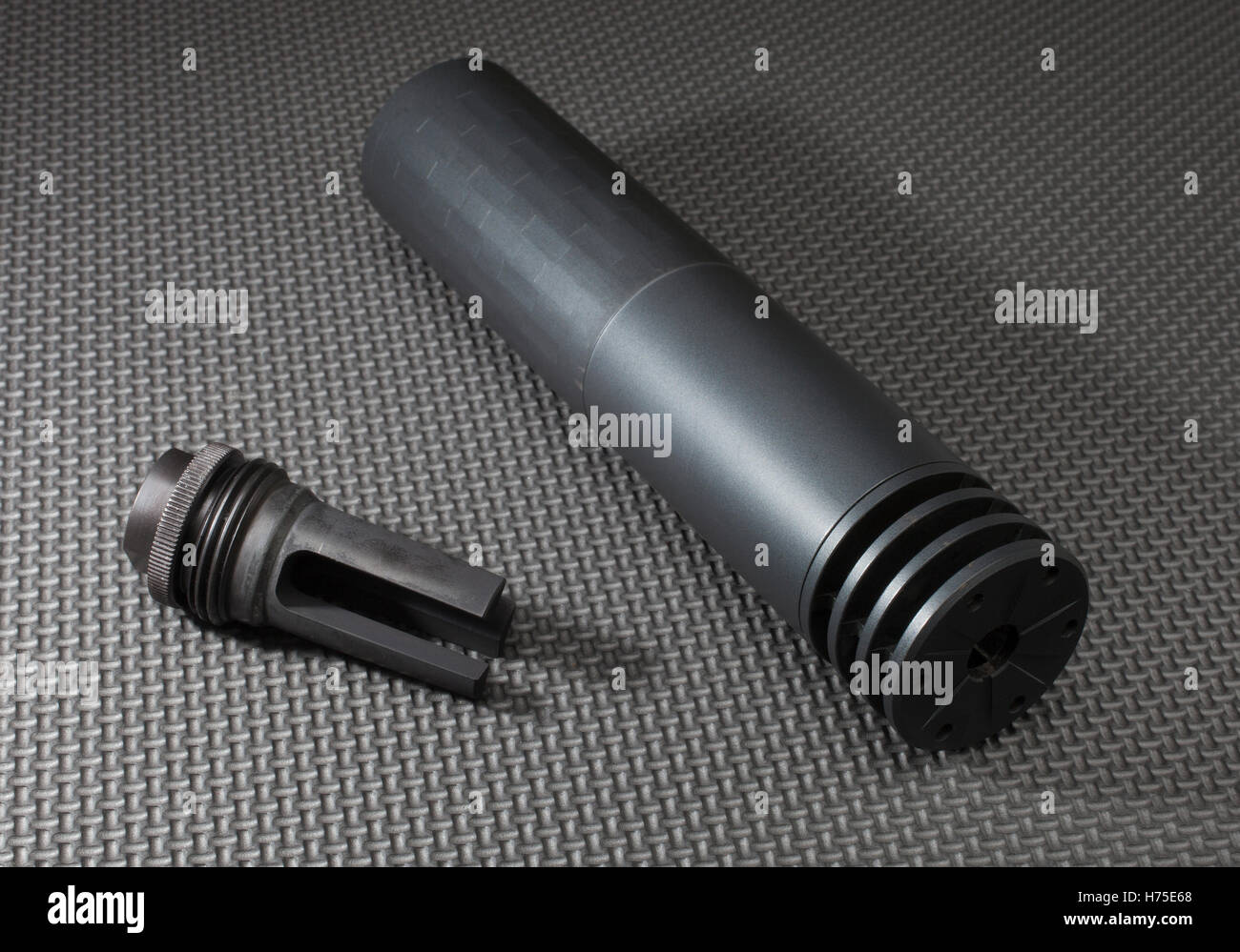 Barrel mount and the silencer that fits onto it Stock Photo - Alamy