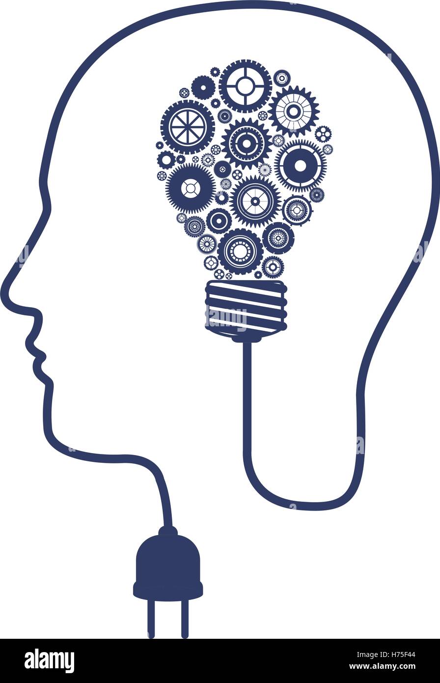 silhouette of head with brainbulb and gears vector illustration Stock ...