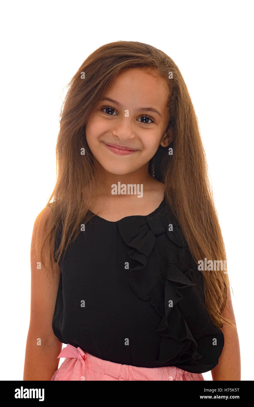 Portrait of Young Smiling Girl Isolated on White Background Stock Photo ...