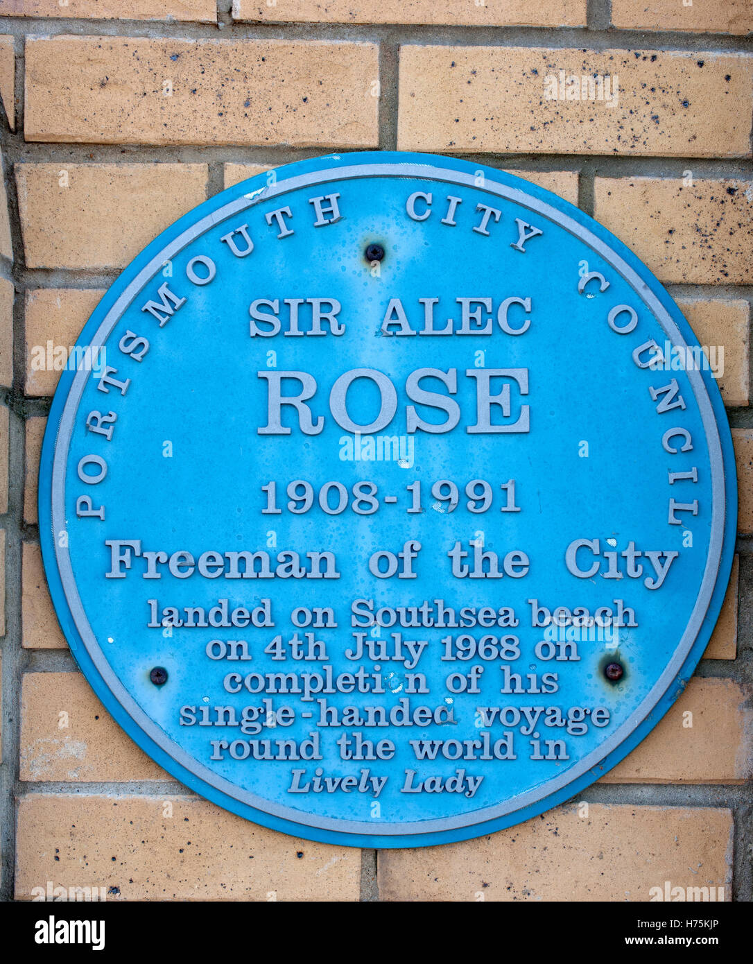 Blue Plaque at Southsea Portsmouth commemorating Sir Alex Rose