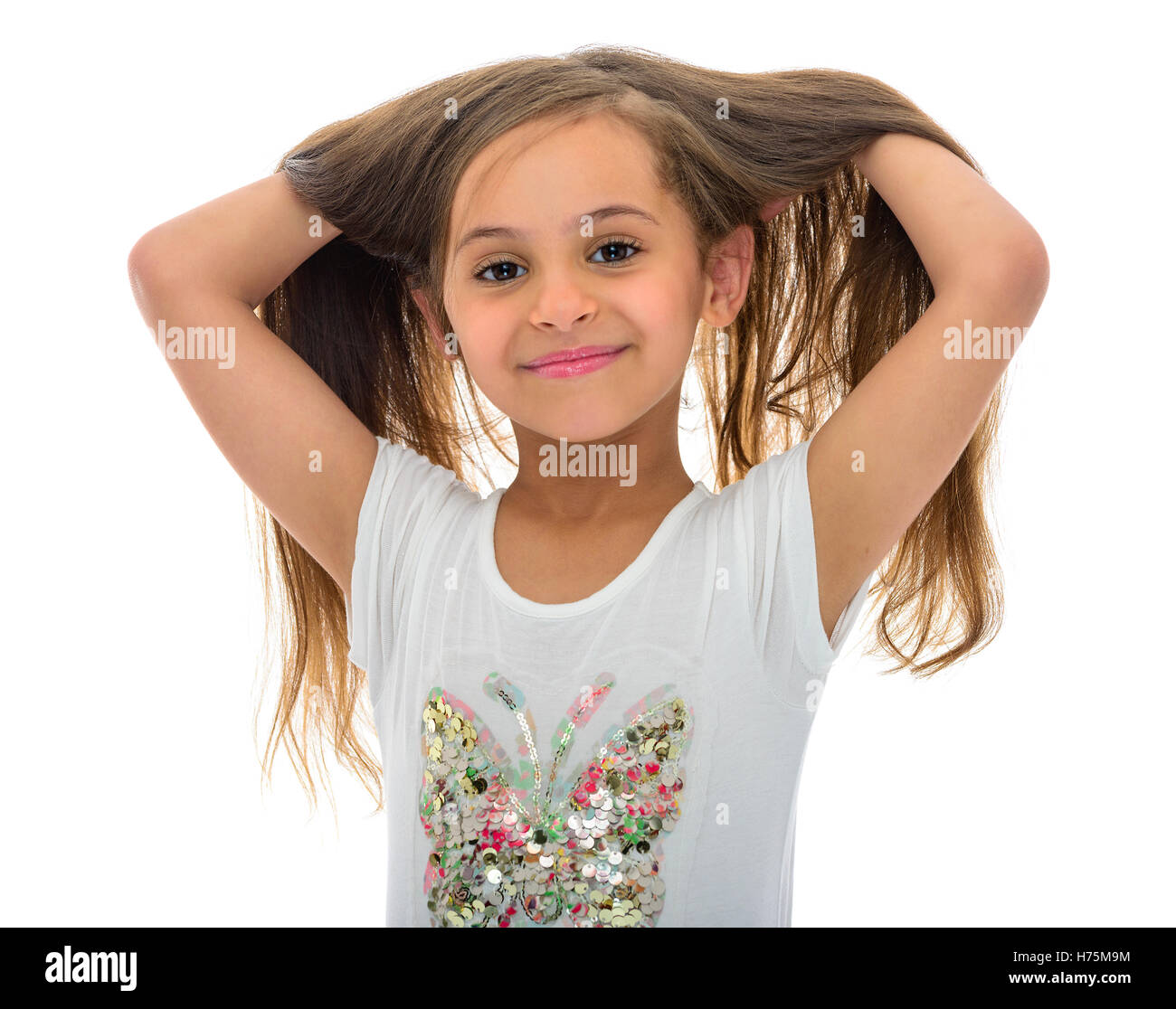 Portrait Of Young Girl With Beautiful Hair Isolated On White Background Portrait Of Young Girl With Beautiful Hair Isolated On White Background