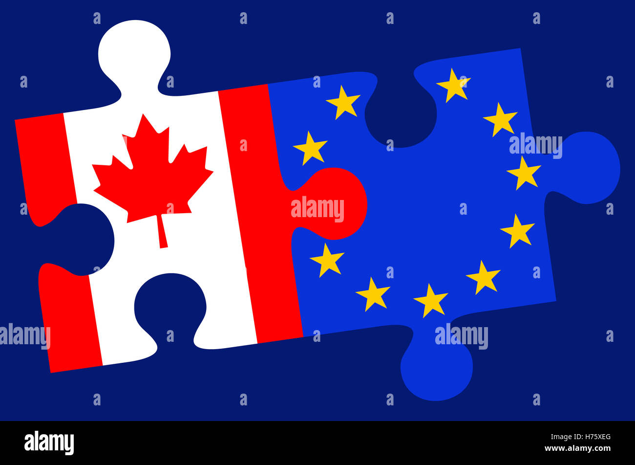 Europe and Canada Flag Puzzle Pieces Stock Photo
