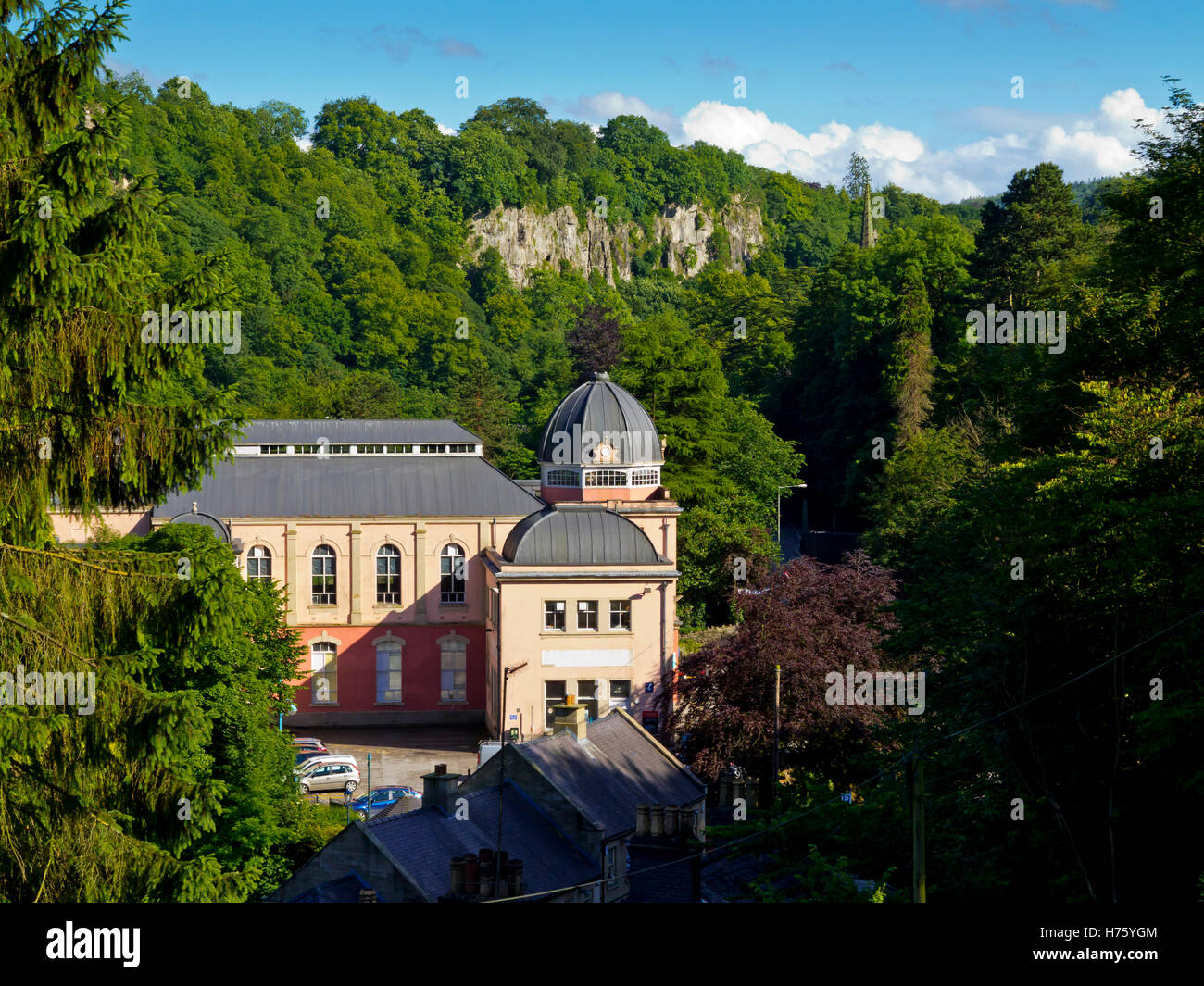 The Grand Pavilion and cliffs in Matlock Bath in the Peak District