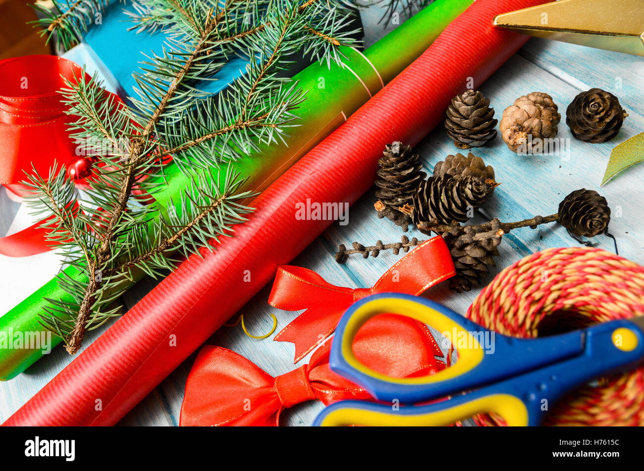materials for handmade christmas decoration Stock Photo - Alamy
