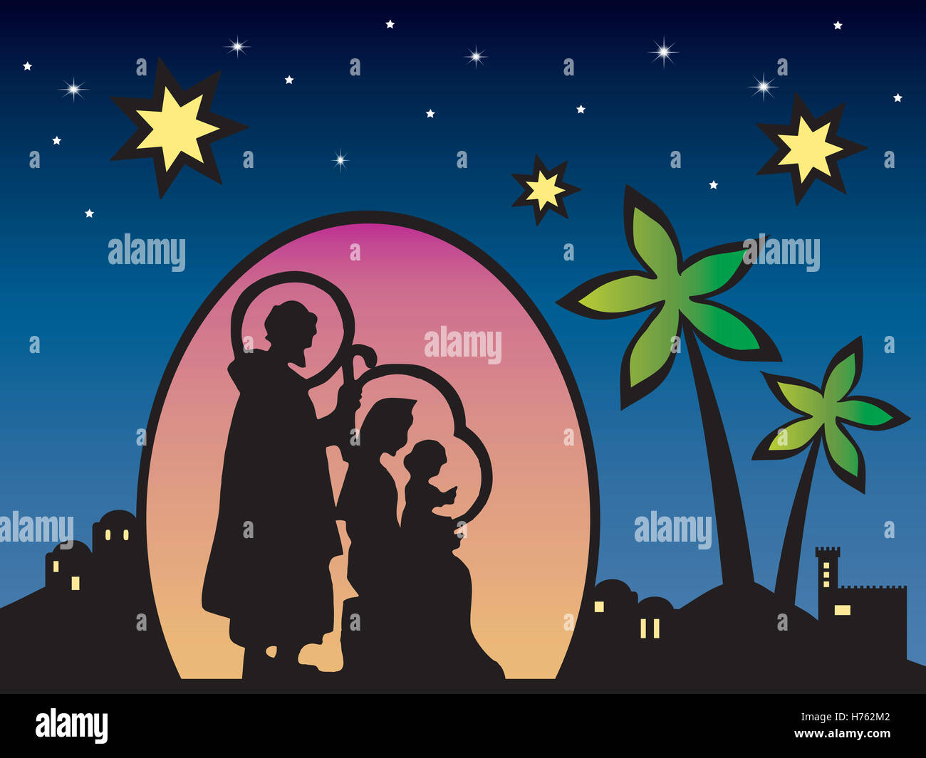 Nativity scene with Jesus Mary Joseph silhouette Stock Image