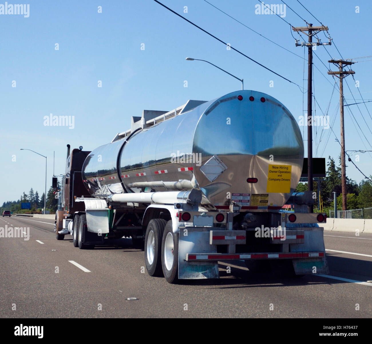 Fuel Truck on Highway Stock Photo
