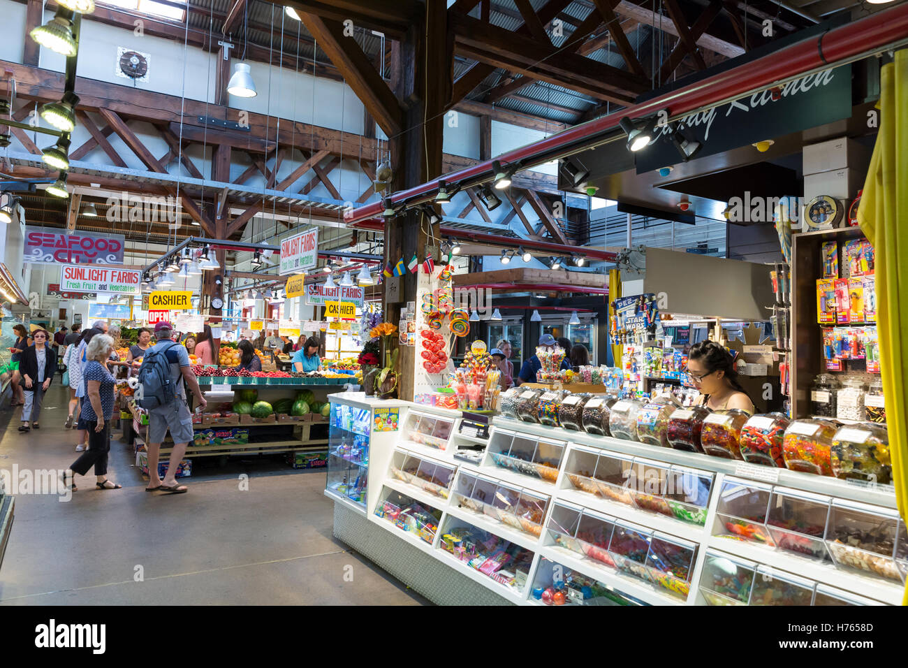 Vancouver, Canada: Sweet shop at Granville Island Public Market. Stock Photo