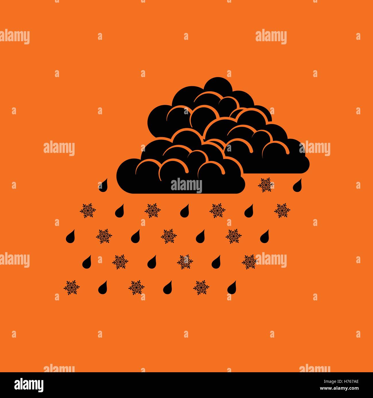 Rain with snow icon. Orange background with black. Vector illustration. Stock Vector