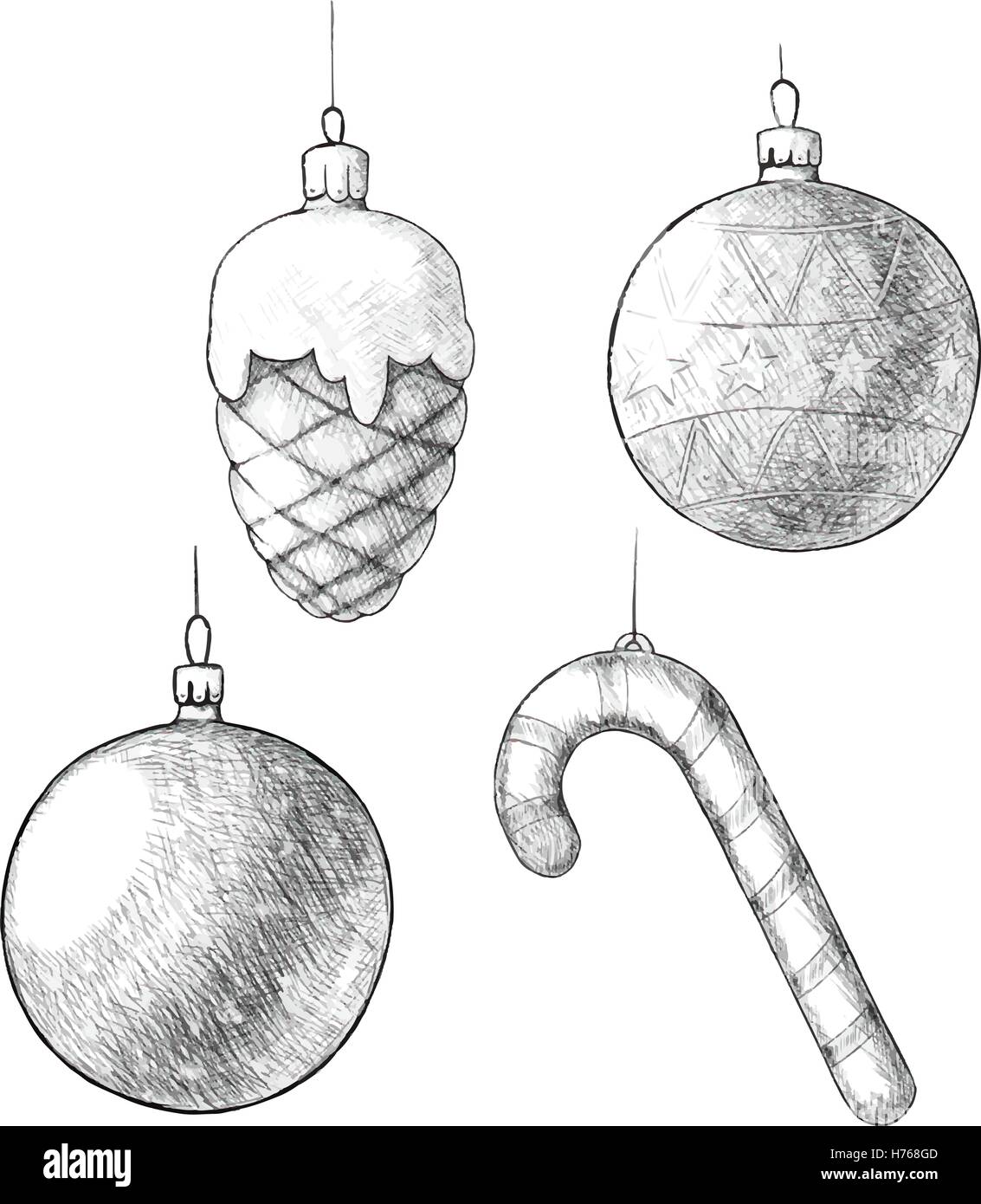 Pen vintage sketch Christmas hand drawn ornaments Stock Vector Image
