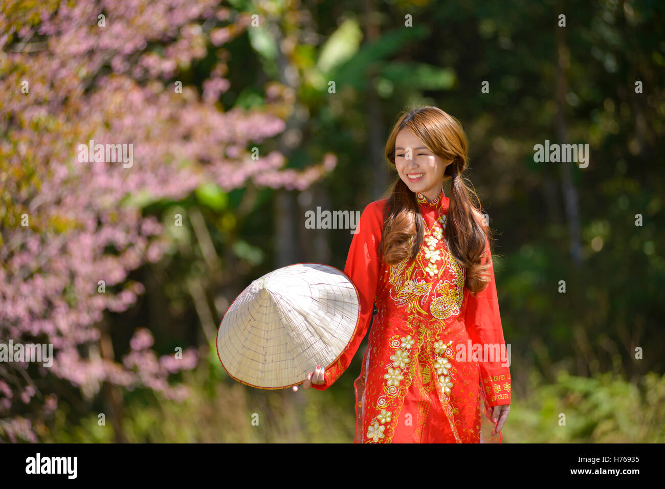Portrait of a woman wearing a cheongsam Stock Photo