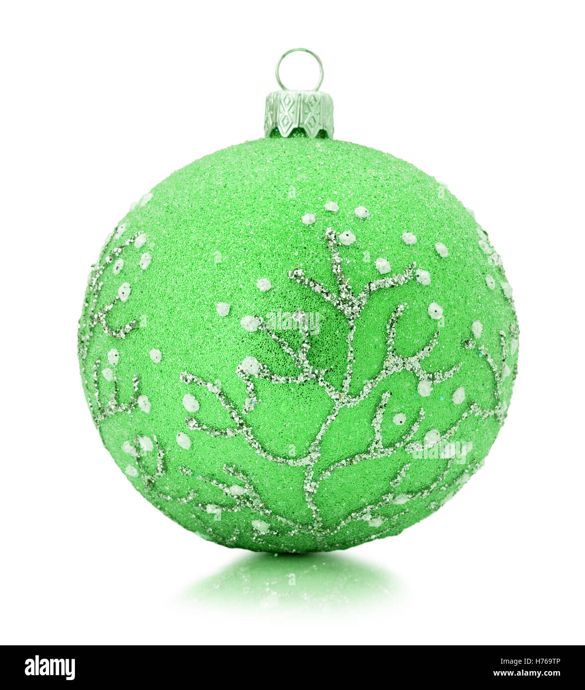 green Christmas tree ball isolated on the white background. Stock Photo