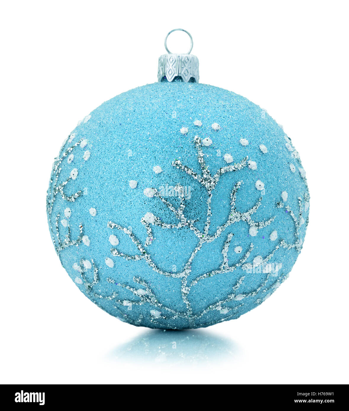 blue Christmas tree ball isolated on the white background. Stock Photo