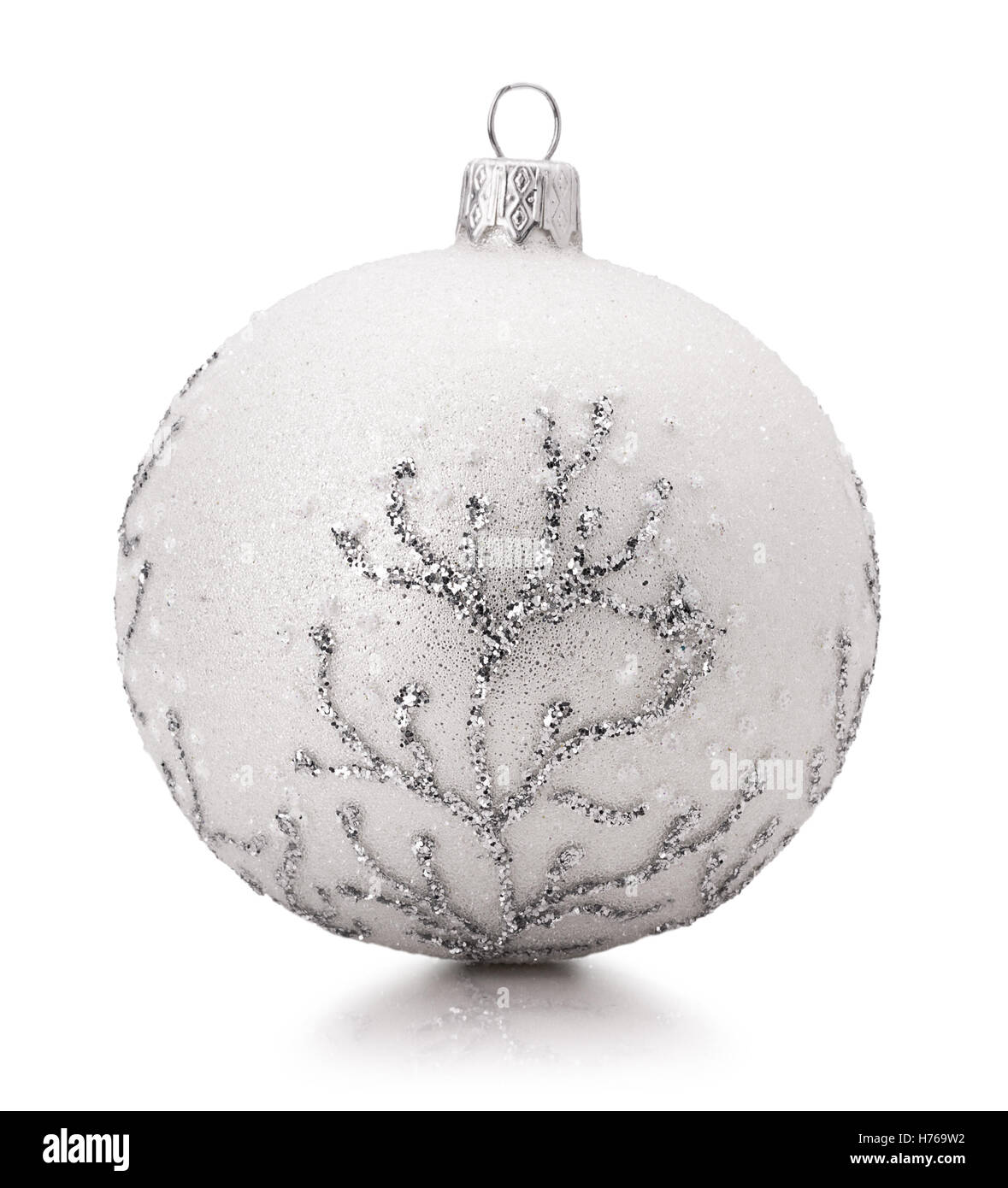 silver Christmas tree ball isolated on the white background. Stock Photo