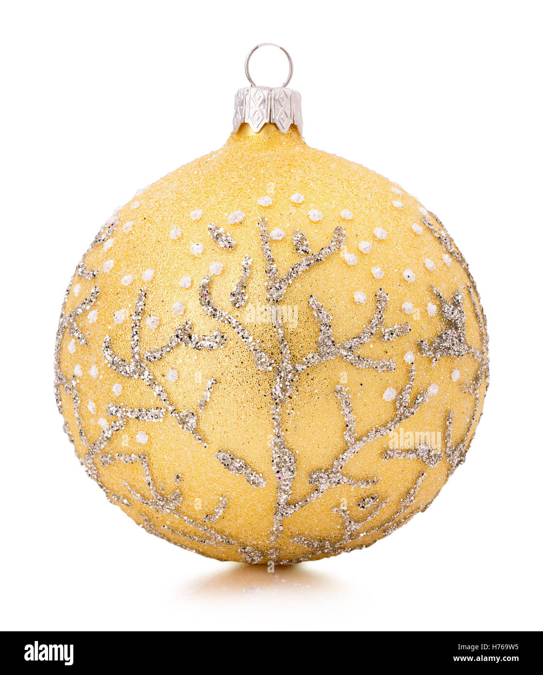 golden Christmas tree ball isolated on the white background. Stock Photo