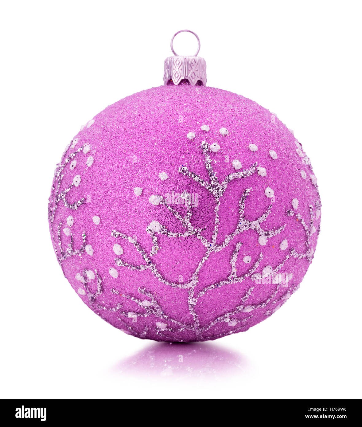 pink Christmas tree ball isolated on the white background. Stock Photo
