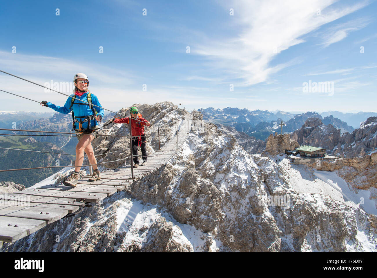 Climbing at Via Ferrata Ivano Dibona in the Dolomites, Italy Stock