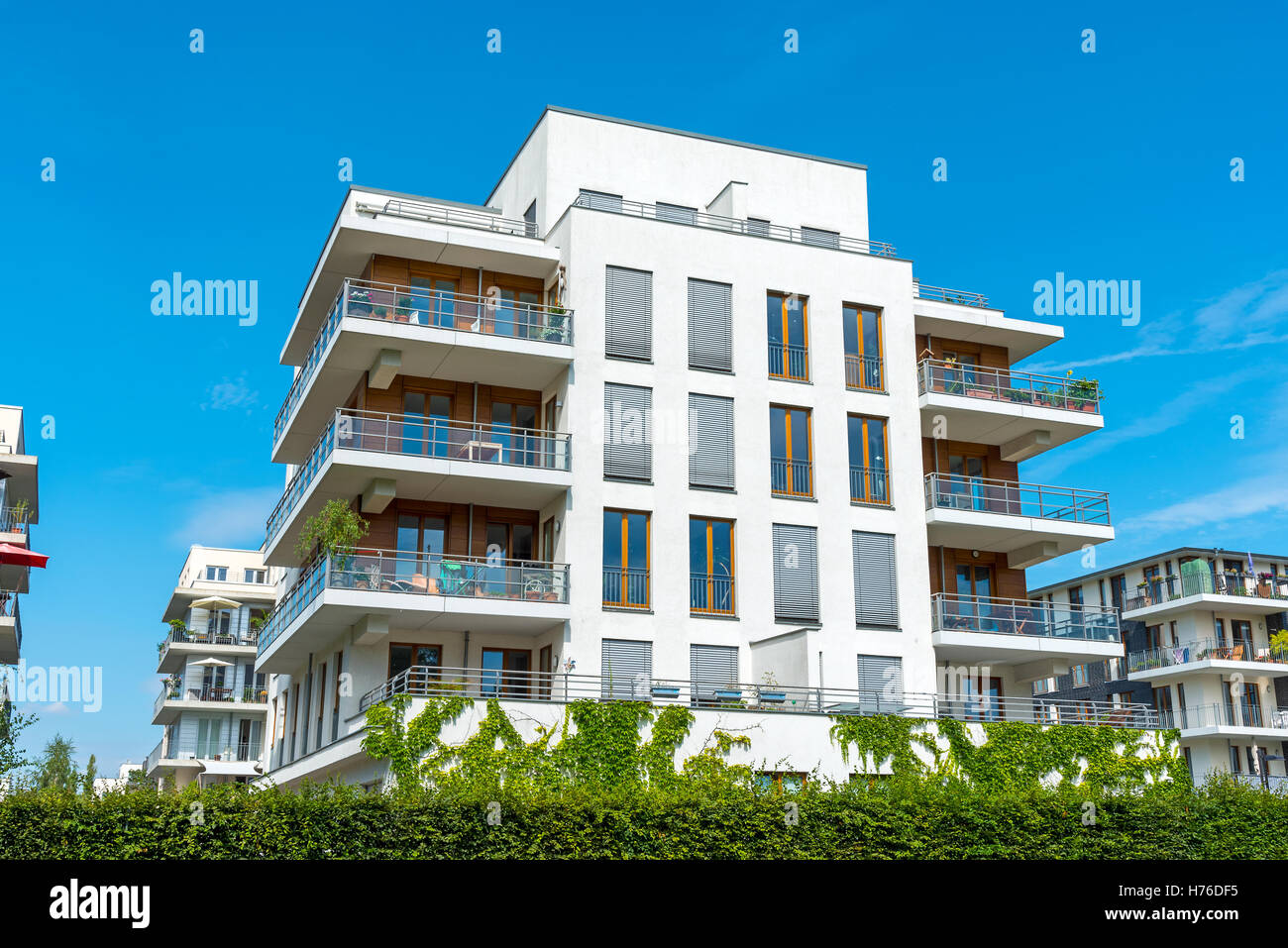 White multi-family house seen in Berlin, Germany Stock Photo