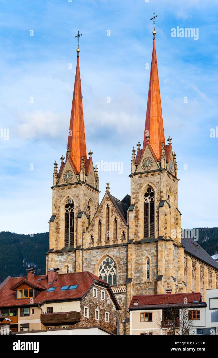 The Sankt Johann cathedral. Famous landmark in St Johann im Pongau, Tirol, Austria. Stock Photo