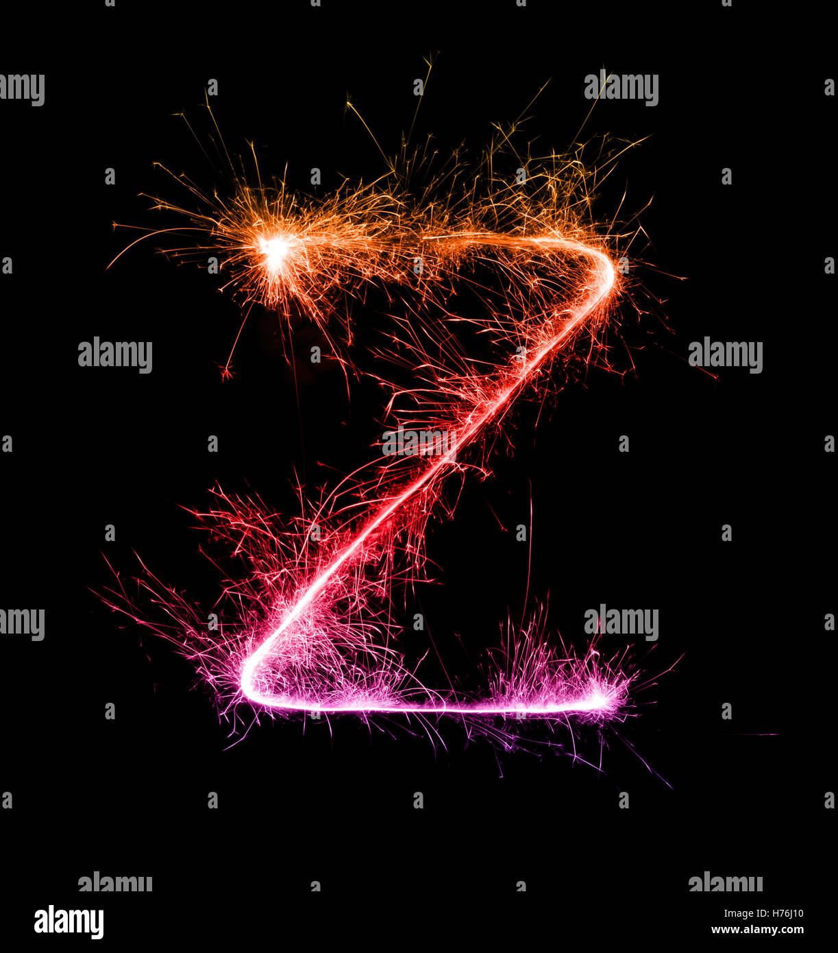 Sparkler firework light alphabet Z  at night background Stock Photo