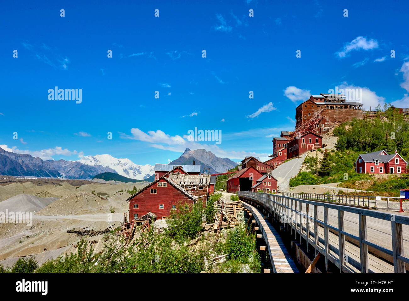 Kennecott Mining Camp in Wrangell St. Elias with Mt. Donoho in the background Stock Photo