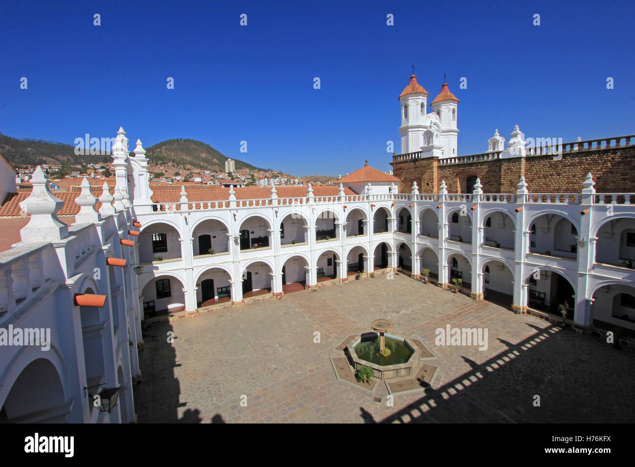 The nice white church of San Felipe Neri, Sucre, Bolivia Stock Photo