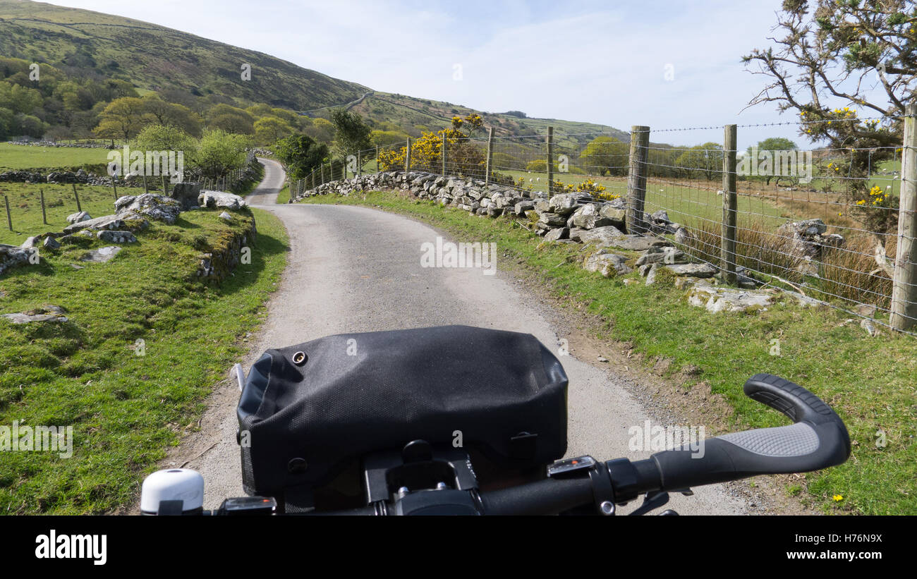 Bicycle touring on Lon Las Cymru route in Wales Stock Photo