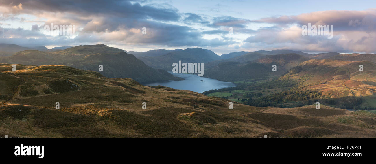 Ullswater and surrounding hills from Gowbarrow, English Lake District national park, England, UK Stock Photo