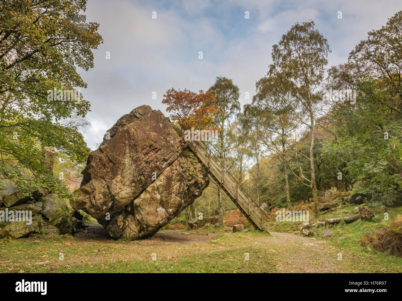 The Bowder Stone in autumn, English Lake District national park, Cumbria, England, UK Stock Photo