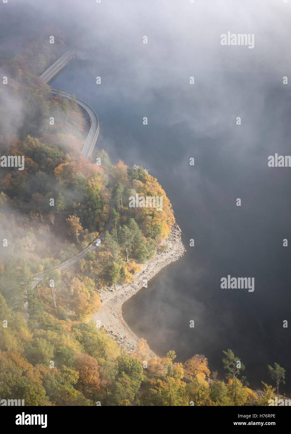 Thirlmere dam from Raven Crag in autumn, English lake District national park, England, UK Stock Photo